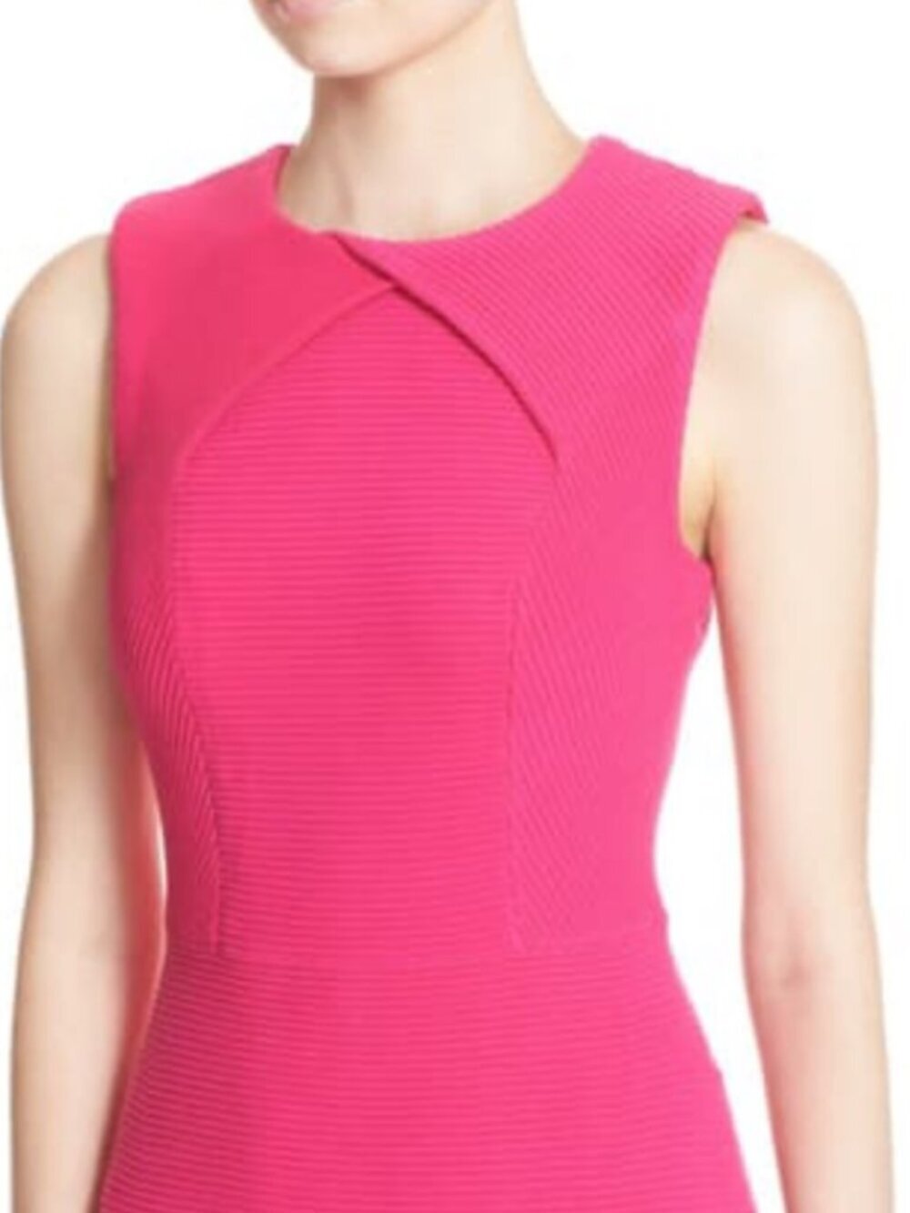 Ted Baker London Hot Pink Ribbed Bodycon Sheath Dress Size 3 US 8 10 Sleeveless - Picture 3 of 14